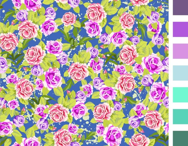 Бесшовный Рисунок Обоев Фиолетовыми Розовыми Розами Легко Менять Цвет Фона — стоковый вектор