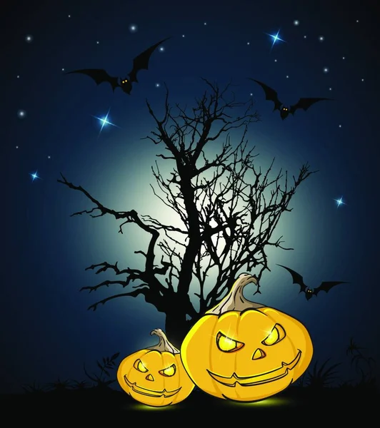 Abóboras Cor Laranja Silhueta Árvore Fundo Preto Cartão Saudação Halloween —  Vetores de Stock