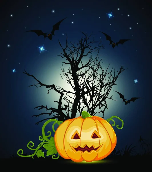 Oranžová Halloween Dýně Silueta Stromu Černém Pozadí Halloween Přání Uvítání — Stockový vektor