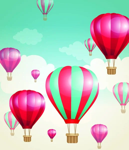 Reisehintergrund Mit Roten Luftballons Und Wolken — Stockvektor