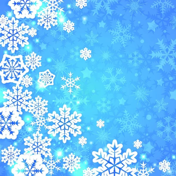 Abstrakter Vektor Weihnachtskarte Mit Weißen Papierschneeflocken Auf Blauem Hintergrund — Stockvektor