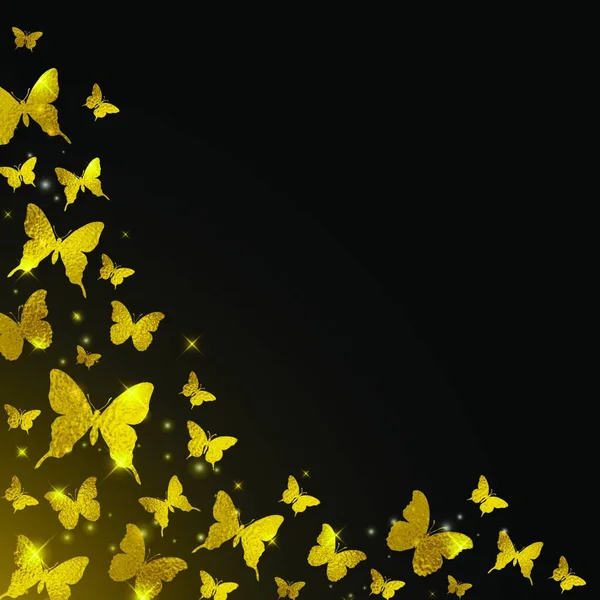 Papillons Paillettes Dorées Sur Fond Noir — Image vectorielle