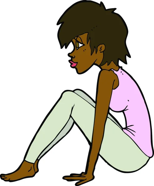 Cartoon Woman Sitting Vector Illustration — Stock Vector