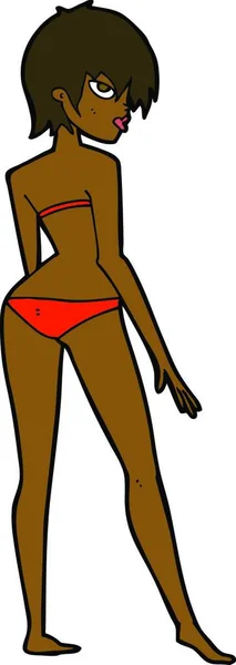 Cartoon Kvinna Bikini — Stock vektor