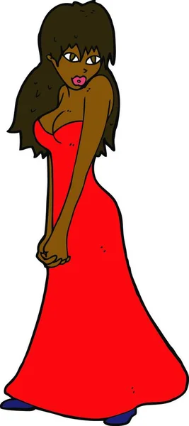 Dibujos Animados Mujer Bonita Vestido — Vector de stock