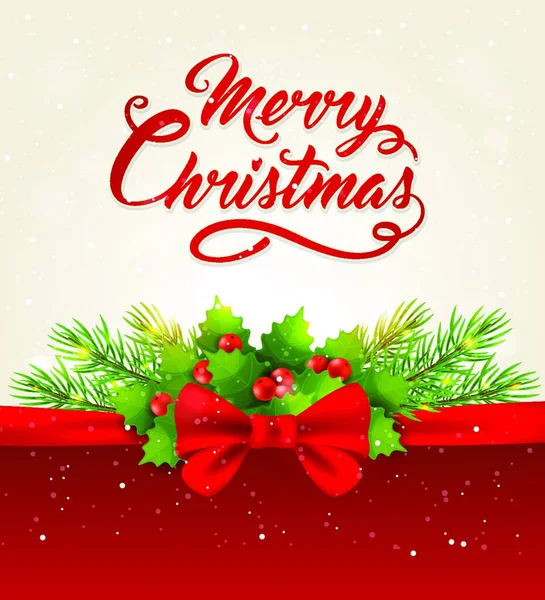 Vektor Karácsonyi Háttér Piros Fenyő Üdvözlő Felirat Boldog Karácsonyi Levelet — Stock Vector