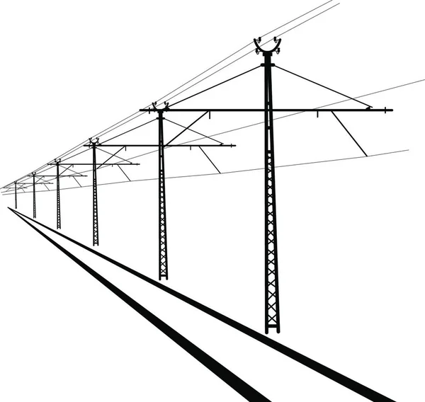 Železniční Tratě Nad Námi Kontaktní Dráty Vektorová Ilustrace — Stockový vektor
