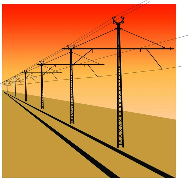 Railroad Overhead Lines Contact Wire Vector Illustration — Stock Vector