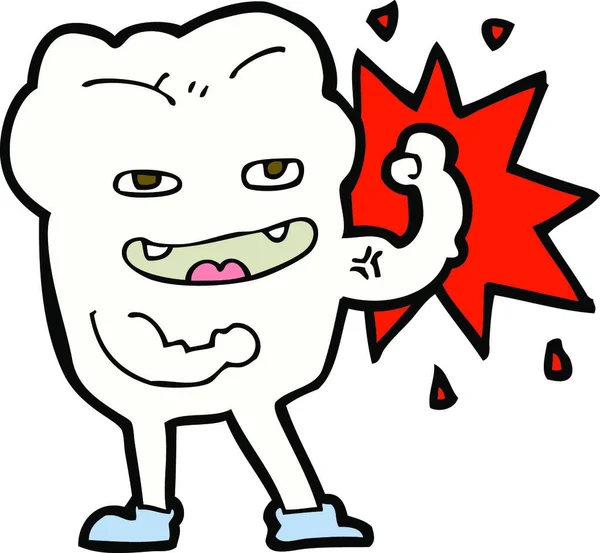 Desenho Animado Dente Saudável Forte —  Vetores de Stock