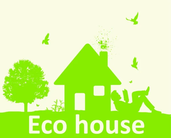 그리고 사람이 Eco Friendly House — 스톡 벡터