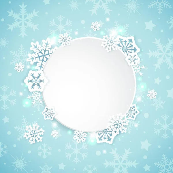 Banner Navidad Vectorial Con Copos Nieve Papel Blanco Sobre Fondo — Vector de stock