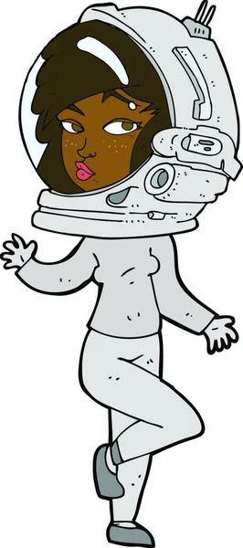Cartoon Woman Wearing Space Helmet — Stock Vector