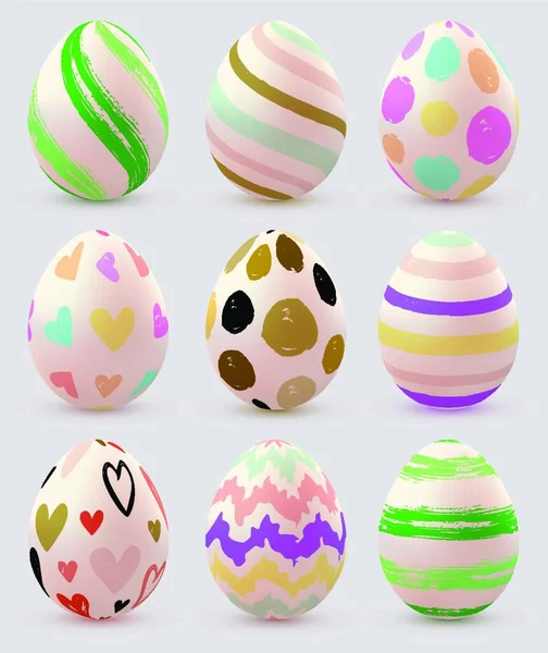Conjunto Vectores Decorativos Pintados Mano Huevos Pascua — Vector de stock