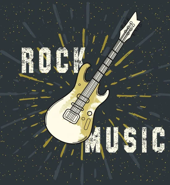 Plakat Grunge Rock Gitarą Czarnym Tle Ilustracja Wektora Plakat Muzyki — Wektor stockowy