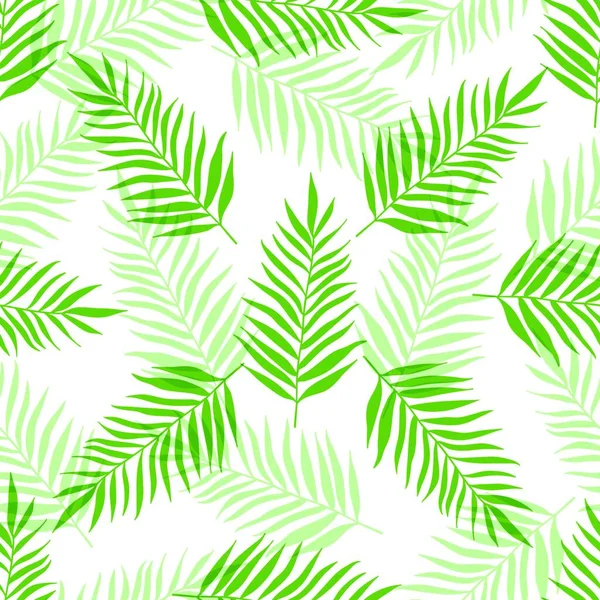 Decoratief Tropisch Naadloos Patroon Met Groene Palmbladeren Een Witte Achtergrond — Stockvector