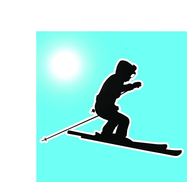 Esquiador Montaña Corriendo Cuesta Abajo Silueta Deportiva Vectorial — Vector de stock