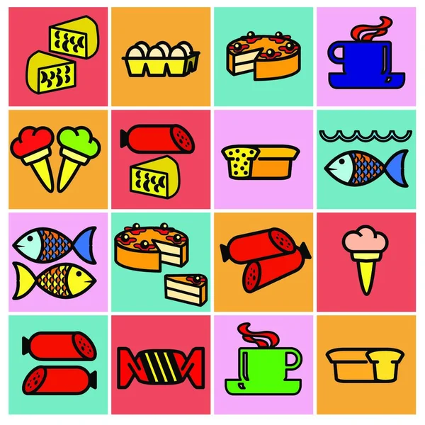 Collection Flat Icons Food Symbols Vector Illustration — Stock Vector