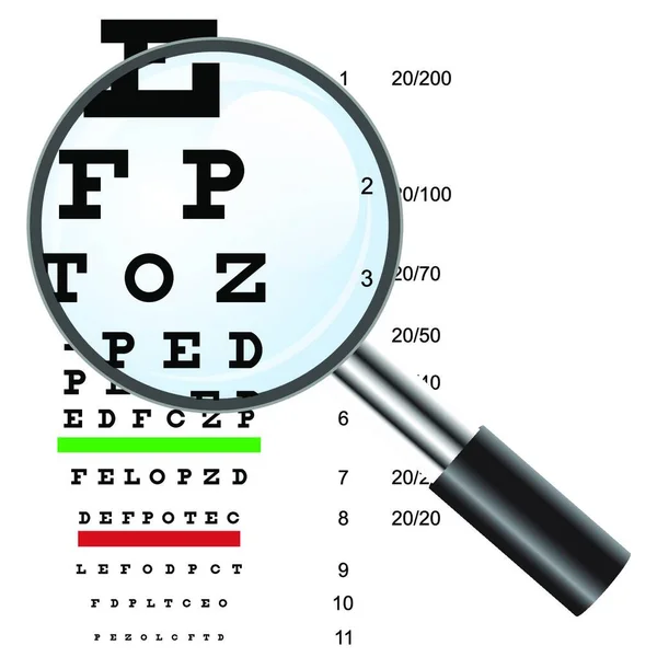Eye Test Chart Use Doctors Loupe Vector Illustration — Stock Vector