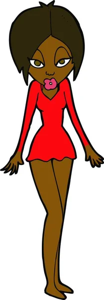 Cartoon Woman Short Dress — Stock Vector