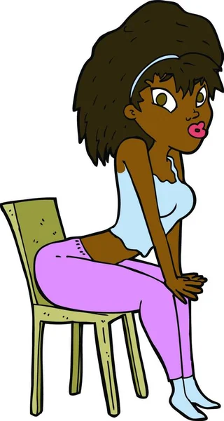 Cartoon Mulher Posando Cadeira — Vetor de Stock