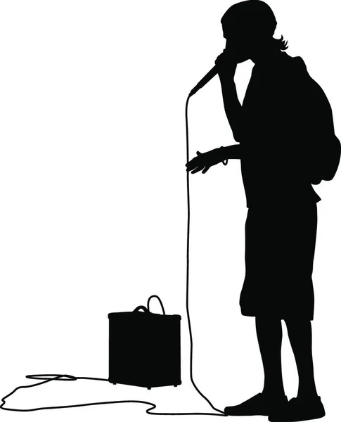 Silhouette Guy Beatbox Microphone Vector Illustration — Stock Vector