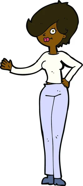 手を振っている女性の漫画アイコン — ストックベクタ