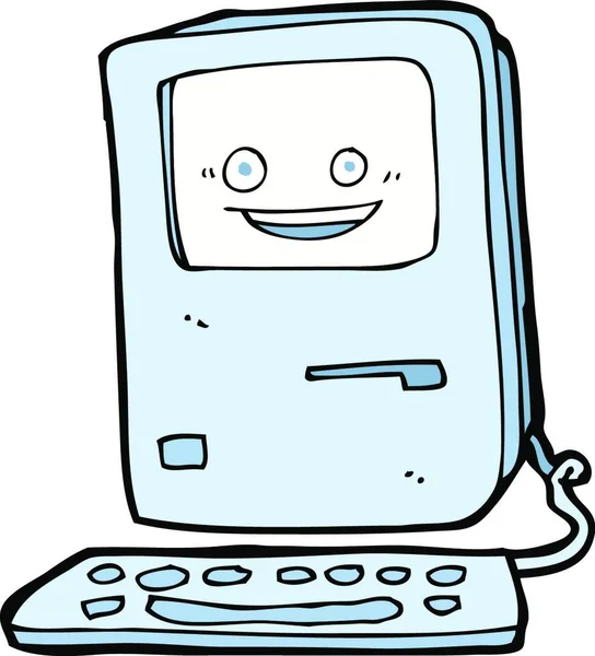 Cartoon Old Computer Illustration White Background — Stock Vector