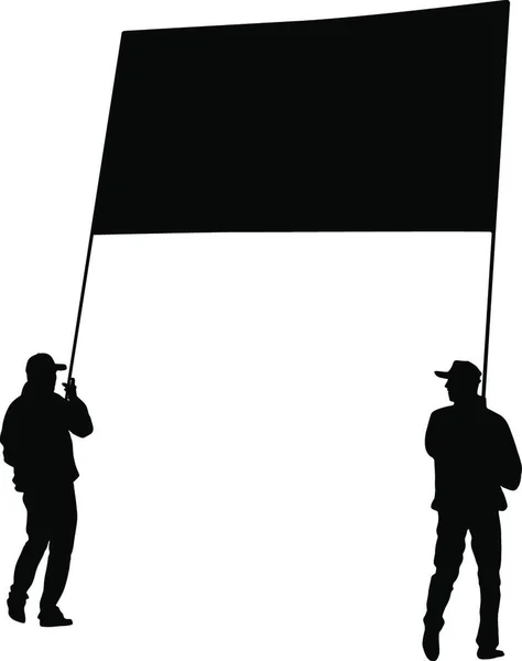 白地に旗を背負った男たちの黒いシルエット ベクターイラスト — ストックベクタ