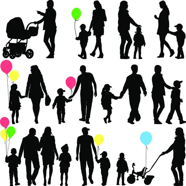 Black Set Silhouettes Parents Children White Background Vector Illustration — Stock Vector