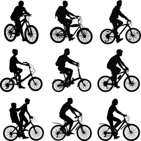 サイクリストの男性と女性のシルエットを設定します ベクターイラスト — ストックベクタ