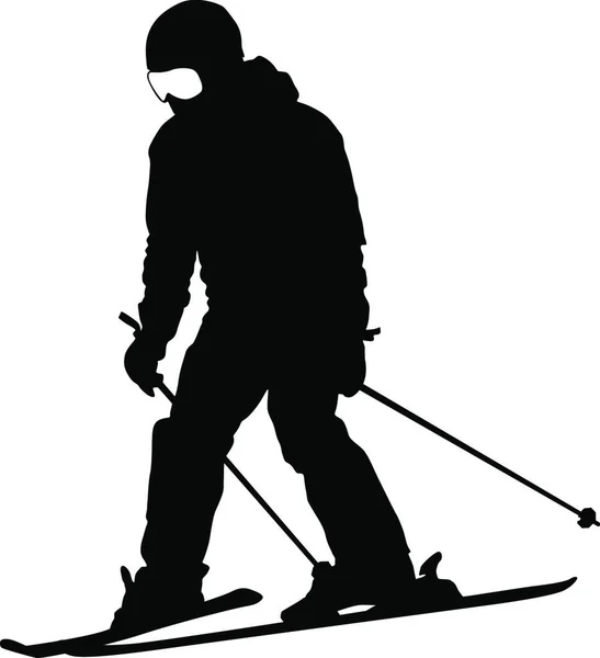 山のスキーヤーの斜面をスピードダウン ベクトルスポーツシルエット — ストックベクタ