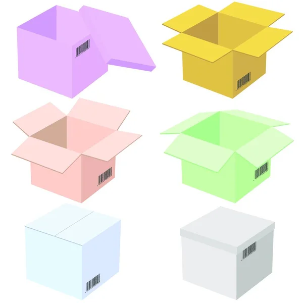 Six Boîtes Isolées Sur Fond Blanc Illustration Vectorielle — Image vectorielle