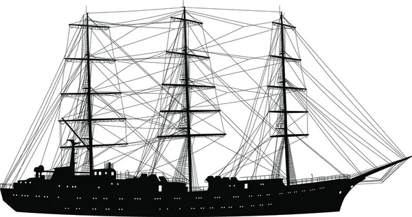 Ship Segelbåt Siluett Isolerad Vit Bakgrund Vektorillustration — Stock vektor