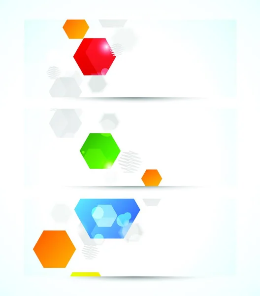 Uppsättning Banderoller Med Färgglada Hexagoner — Stock vektor