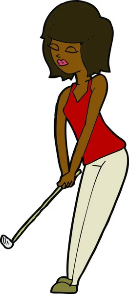 Cartoon Vrouw Spelen Golf — Stockvector