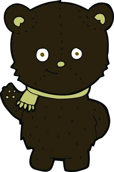 Милый Мультяшный Черный Медведь Машет — стоковый вектор