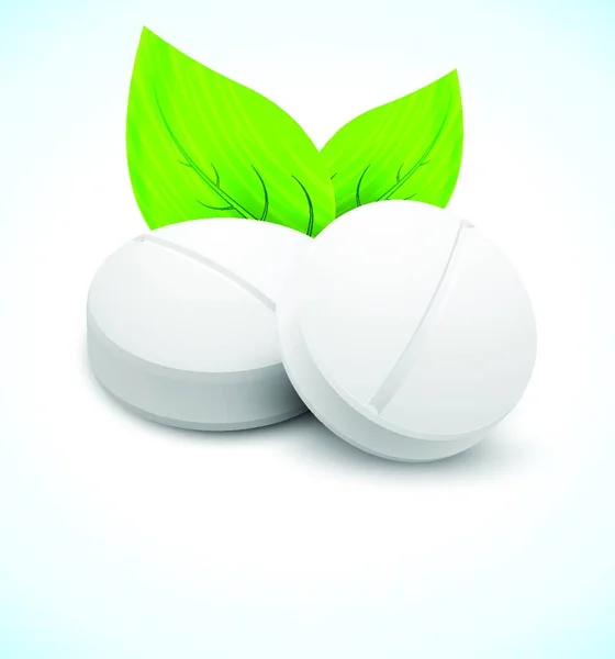 Koncepcja Medyczna Dwie Tabletki Liśćmi — Wektor stockowy