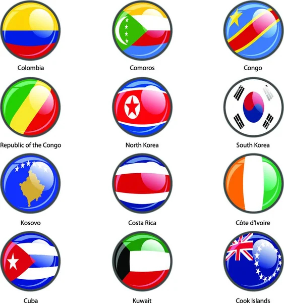 Set Circle Icon Flags World Sovereign States Vector Illustration — Stock Vector