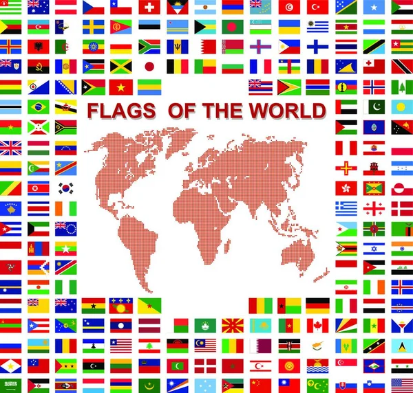 Banderas Del Mundo Mapa Sobre Fondo Blanco Ilustración Vectorial — Vector de stock
