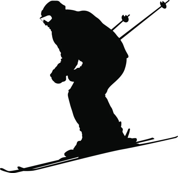 Skieur Montagne Descend Pente Toute Vitesse Silhouette Sport Vectorielle — Image vectorielle
