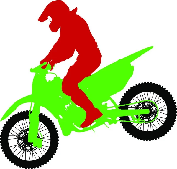 Fekete Sziluettek Motocross Motoros Motorral Vektorillusztrációk — Stock Vector