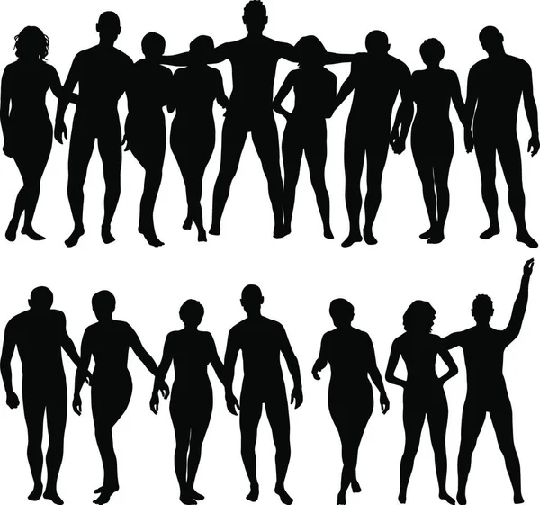 Schwarze Silhouetten Schöner Männer Und Frauen Auf Weißem Hintergrund Vektorillustration — Stockvektor