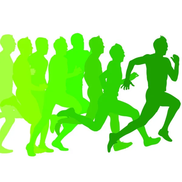 Набір Зелених Силуетів Бігуни Спринті Чоловіки Векторна Ілюстрація — стоковий вектор