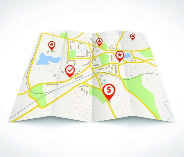 Navigation Map Red Pins — Stock Vector