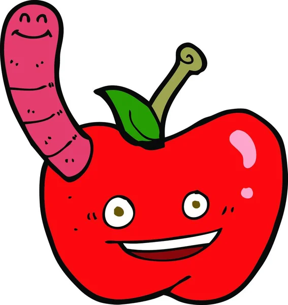 Pomme Dessin Animé Avec Ver — Image vectorielle