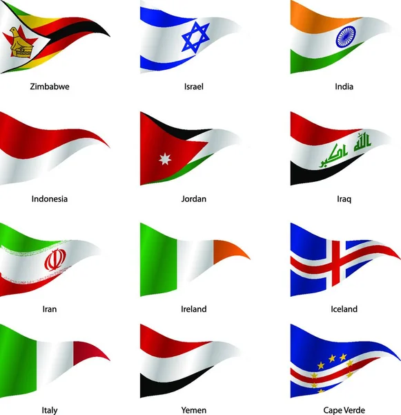 Set Flags World Sovereign States Triangular Shaped Vector Illustration — Stock Vector