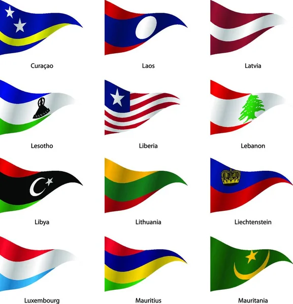Sätt Flaggor Världens Suveräna Stater Triangulära Formade Vektorillustration — Stock vektor