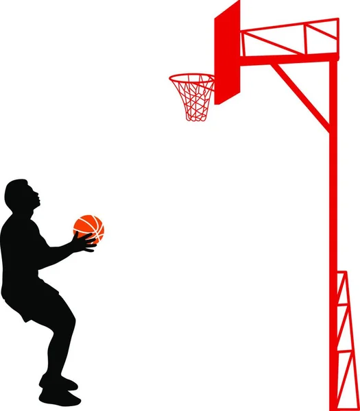 Silhouette Nere Uomini Che Giocano Basket Sfondo Bianco Illustrazione Vettoriale — Vettoriale Stock