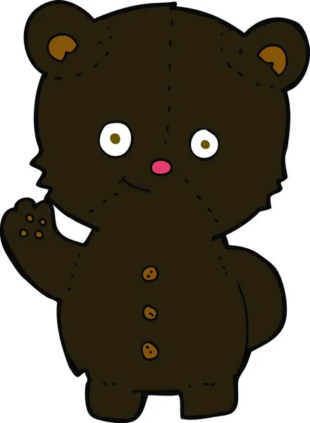 Cartoon Waving Black Bear Cub — Stock Vector