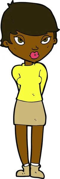 漫画恥ずかしがり屋の女性白い背景のイラスト — ストックベクタ